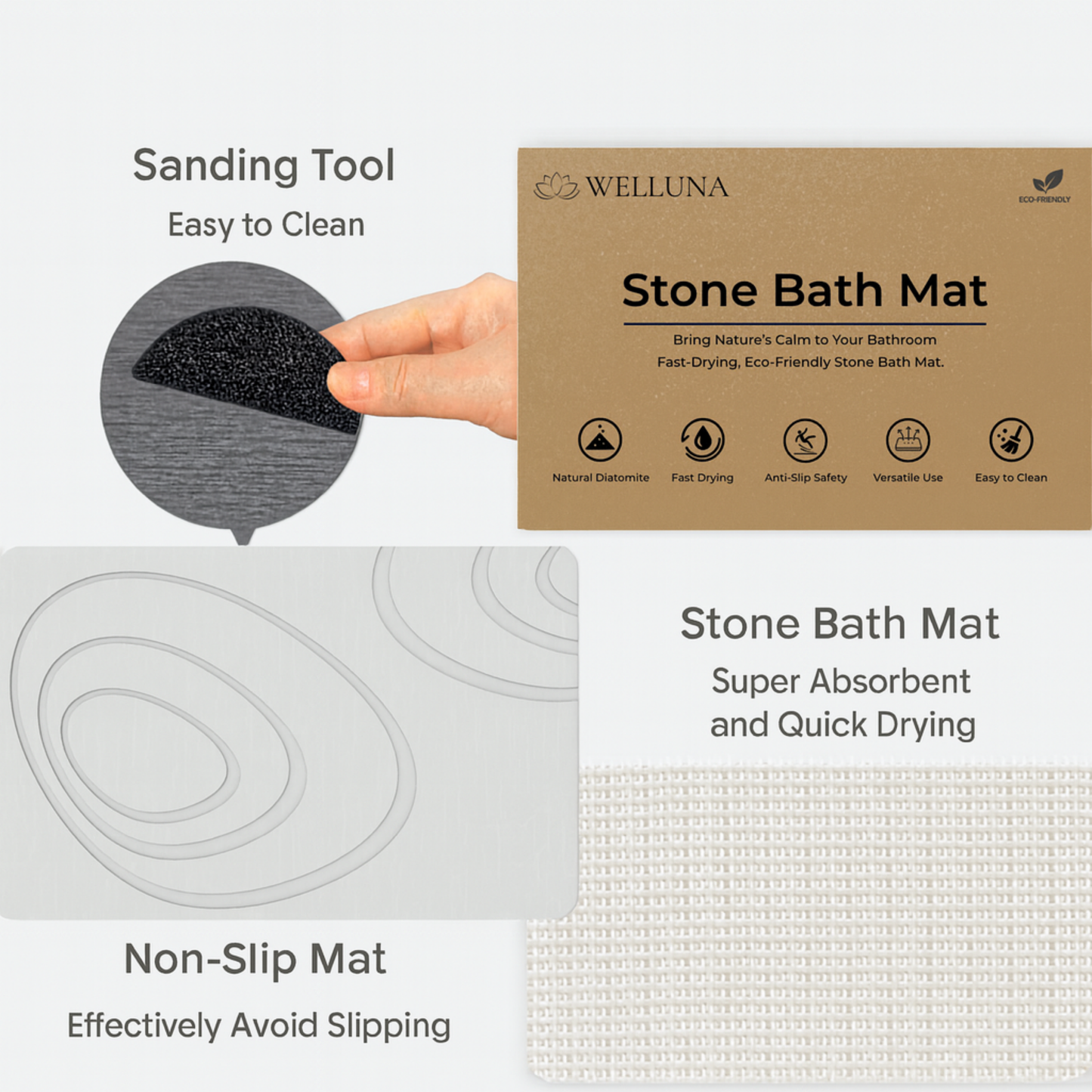Welluna Stone Bath Mat – Beige